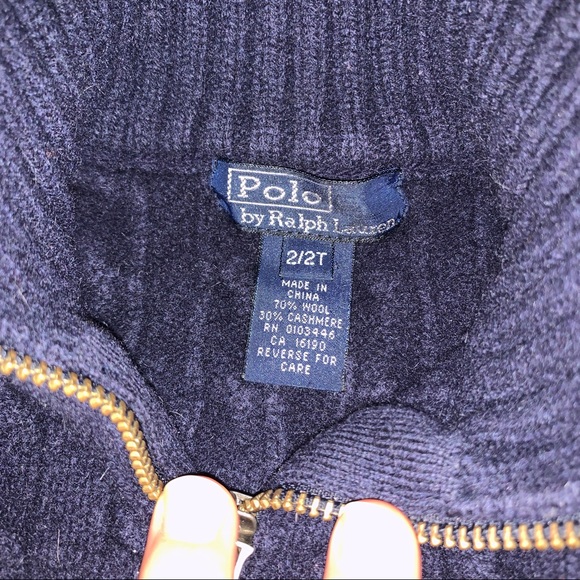 Ralph Lauren | Navy Wool Cashmere Quarter Zip Sweater - Picture 2 of 5